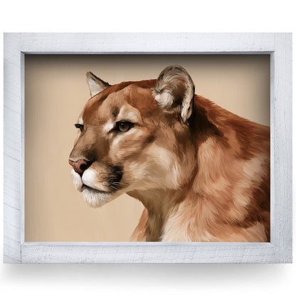 Mountain Lion Portrait | Real Wood Framed Wall Art Print