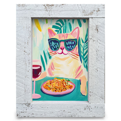 Cat Date Night | Real Wood Framed Wall Art Print