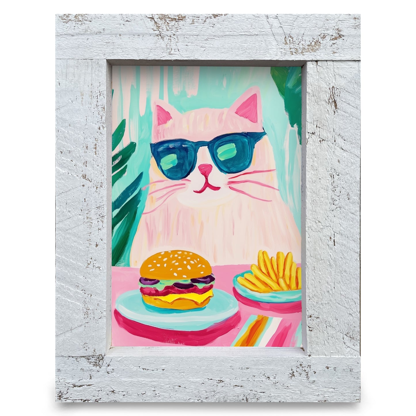 Cat Burger | Real Wood Framed Wall Art Print