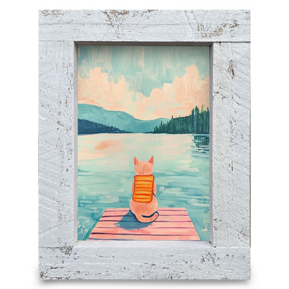 Cat Lake Daydreams | Real Wood Framed Wall Art Print