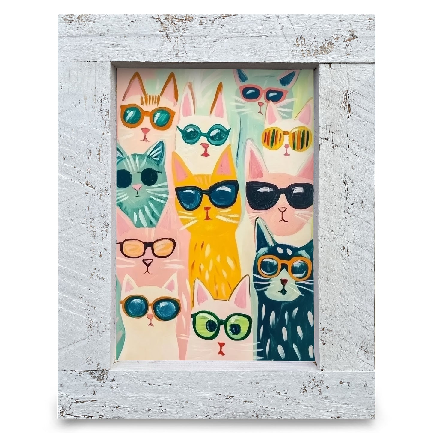 Cat Motley Crew | Real Wood Framed Wall Art Print