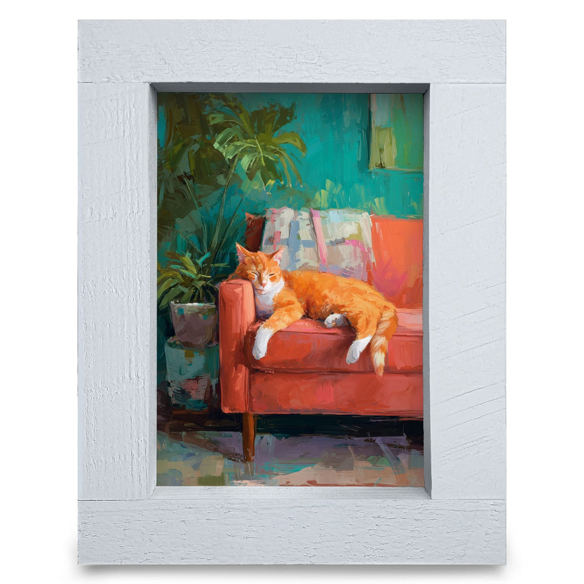 Cozy Couch Cat Nap | Real Wood Framed Wall Art Print