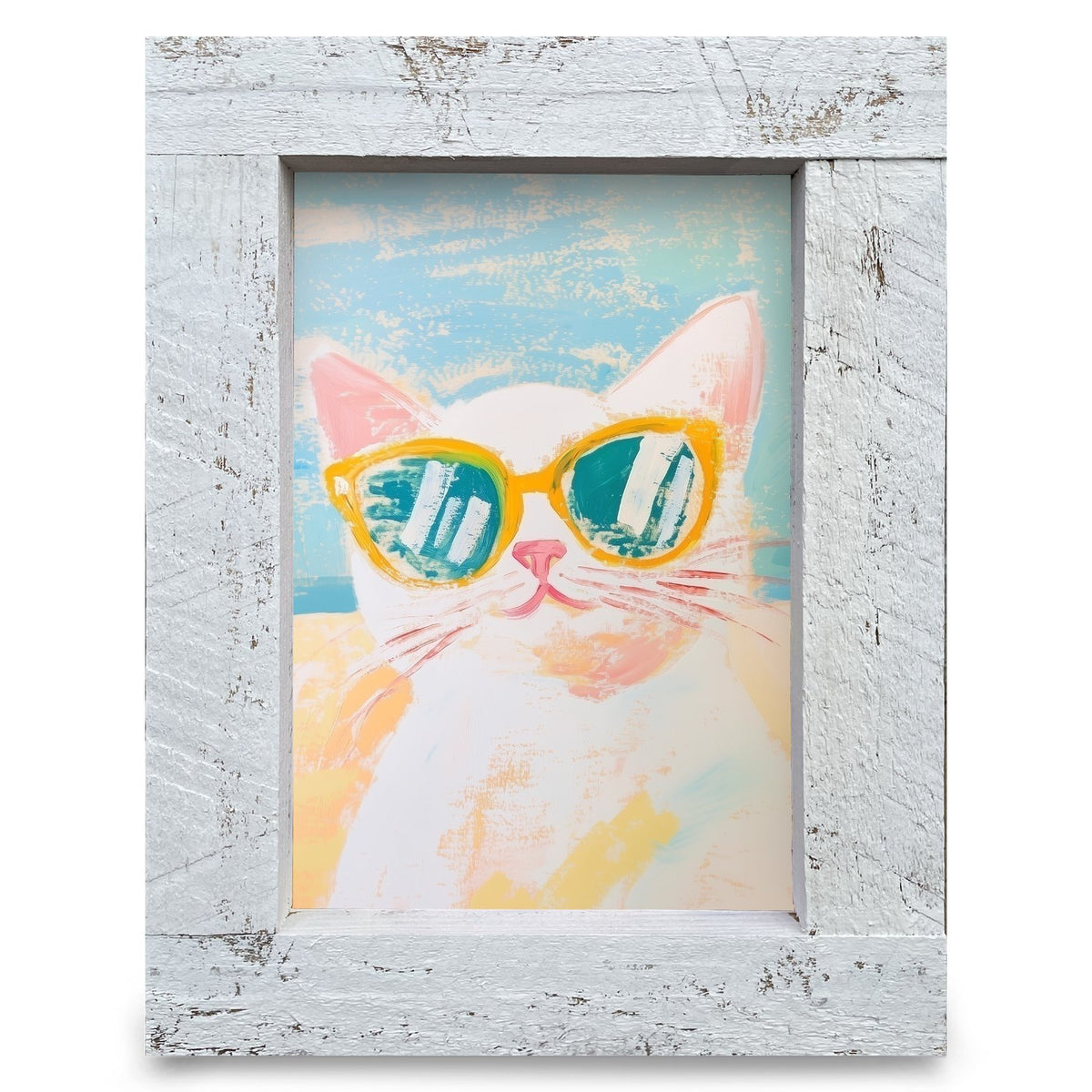 Sunny Beach Cat | Real Wood Framed Wall Art Print