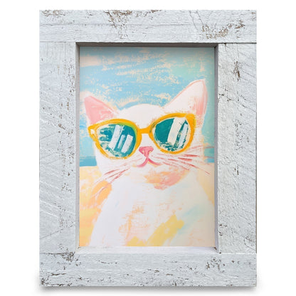 Sunny Beach Cat | Real Wood Framed Wall Art Print