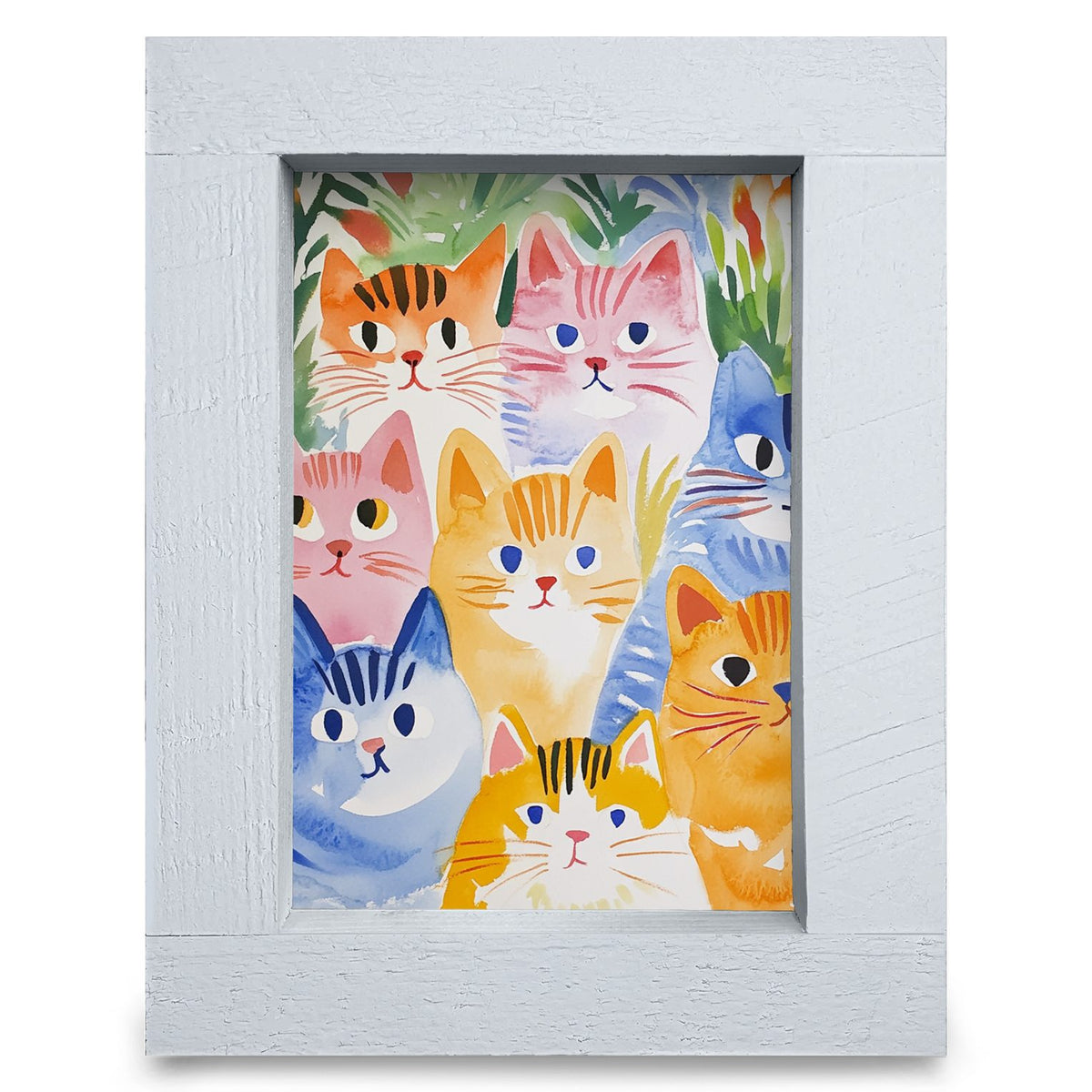 Watercolor Cats | Real Wood Framed Wall Art Print