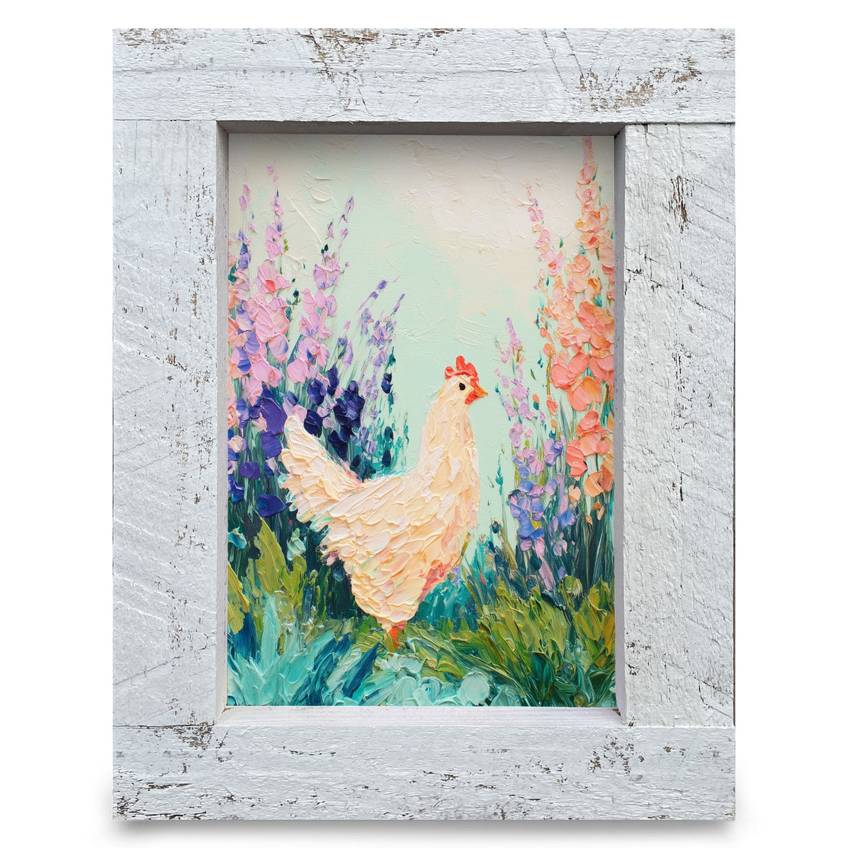 Farmhouse Chicken Foxgloves | Real Wood Framed Wall Art Print