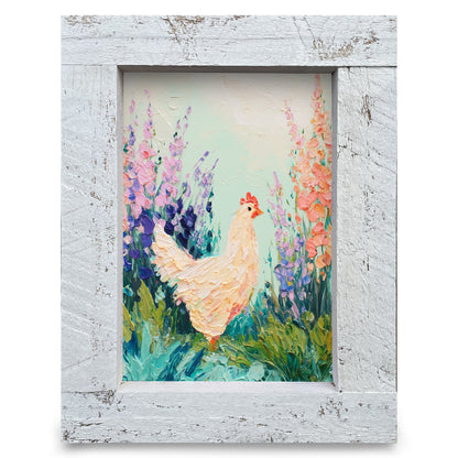 Farmhouse Chicken Foxgloves | Real Wood Framed Wall Art Print