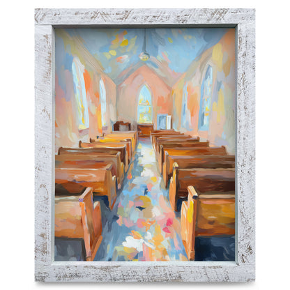 Pretty Church Pews | Real Wood Framed Wall Art Print
