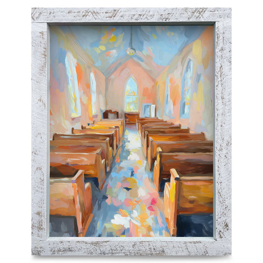 Pretty Church Pews | Real Wood Framed Wall Art Print