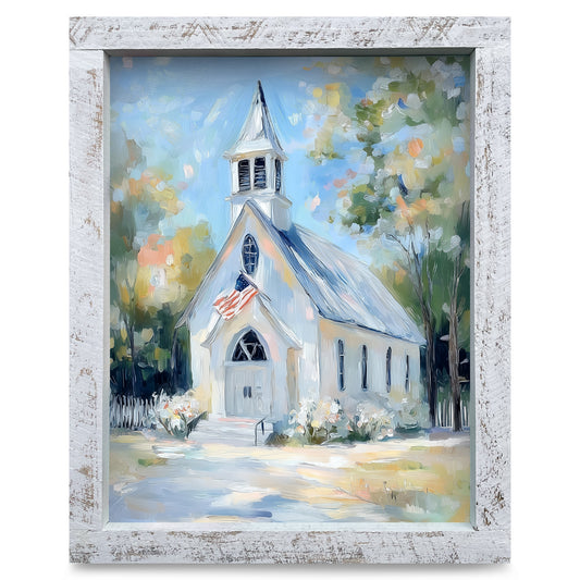 American Church | Real Wood Framed Wall Art Print