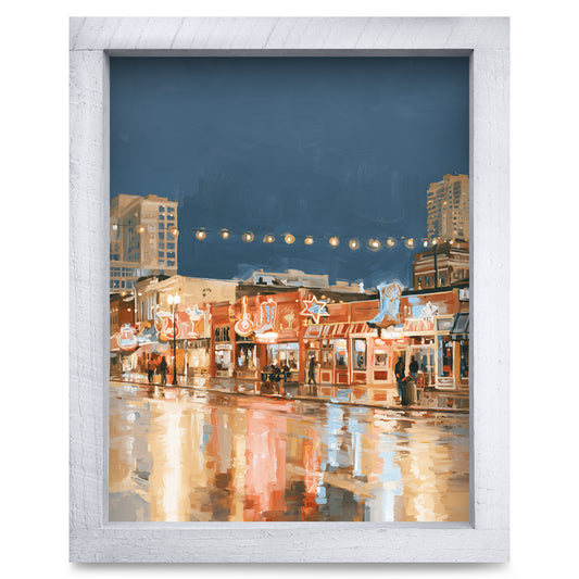 Neon Night On Broadway real wood framed print, second size