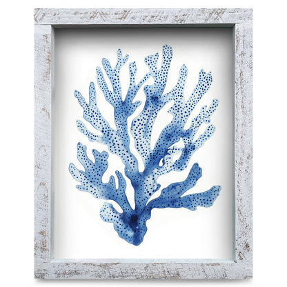 Watercolor Navy Coral  | Real Wood Framed Wall Art Print