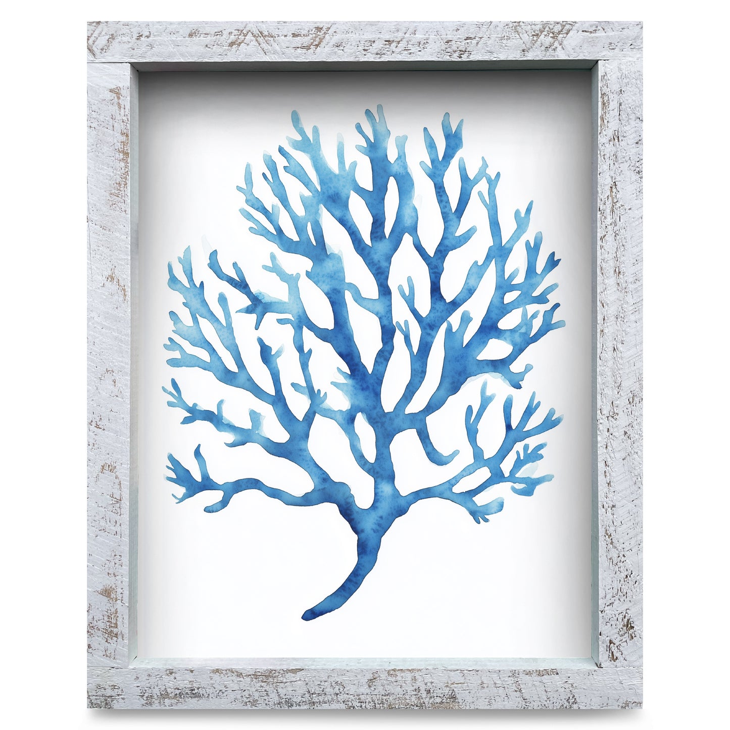 Watercolor Navy Coral Branches | Real Wood Framed Wall Art Print