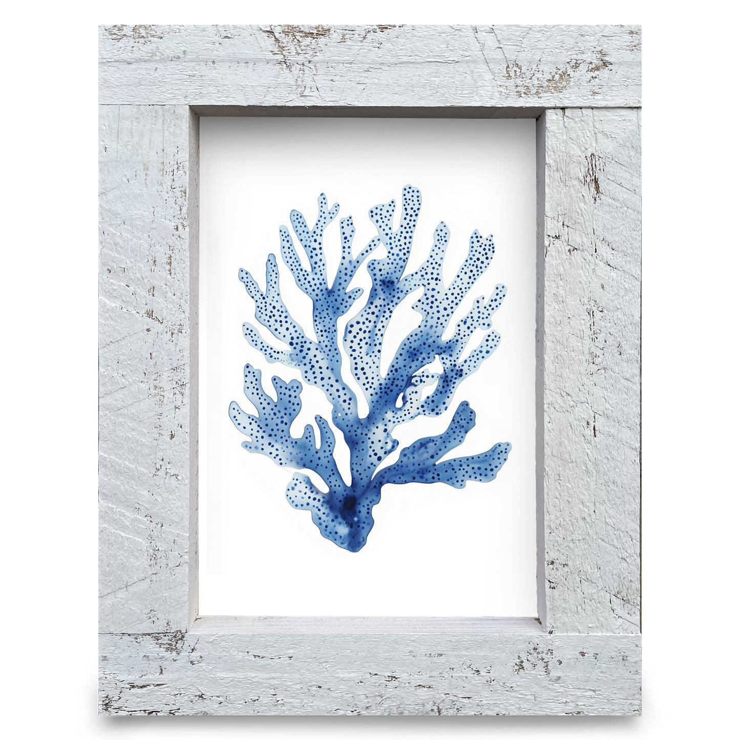 Watercolor Navy Coral  | Real Wood Framed Wall Art Print