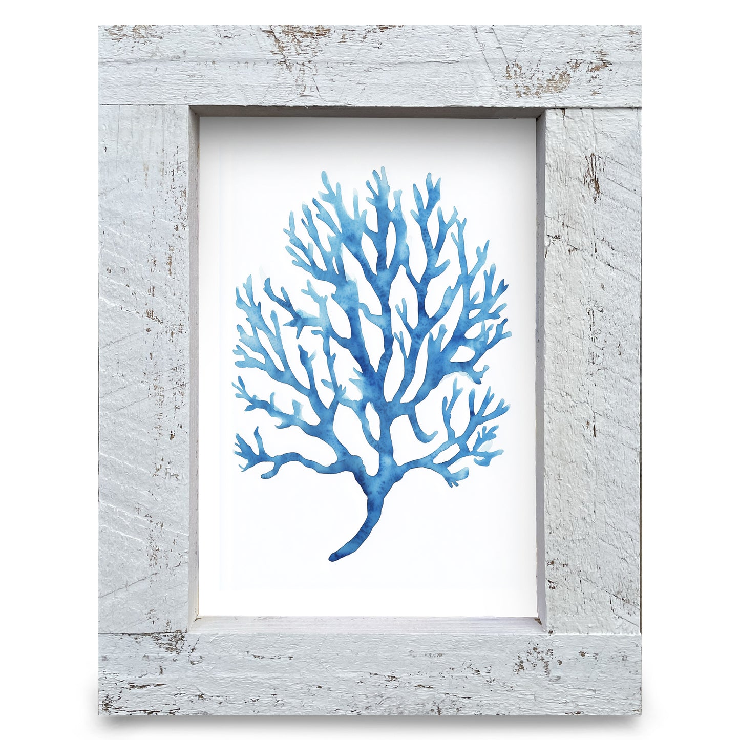 Watercolor Navy Coral Branches | Real Wood Framed Wall Art Print