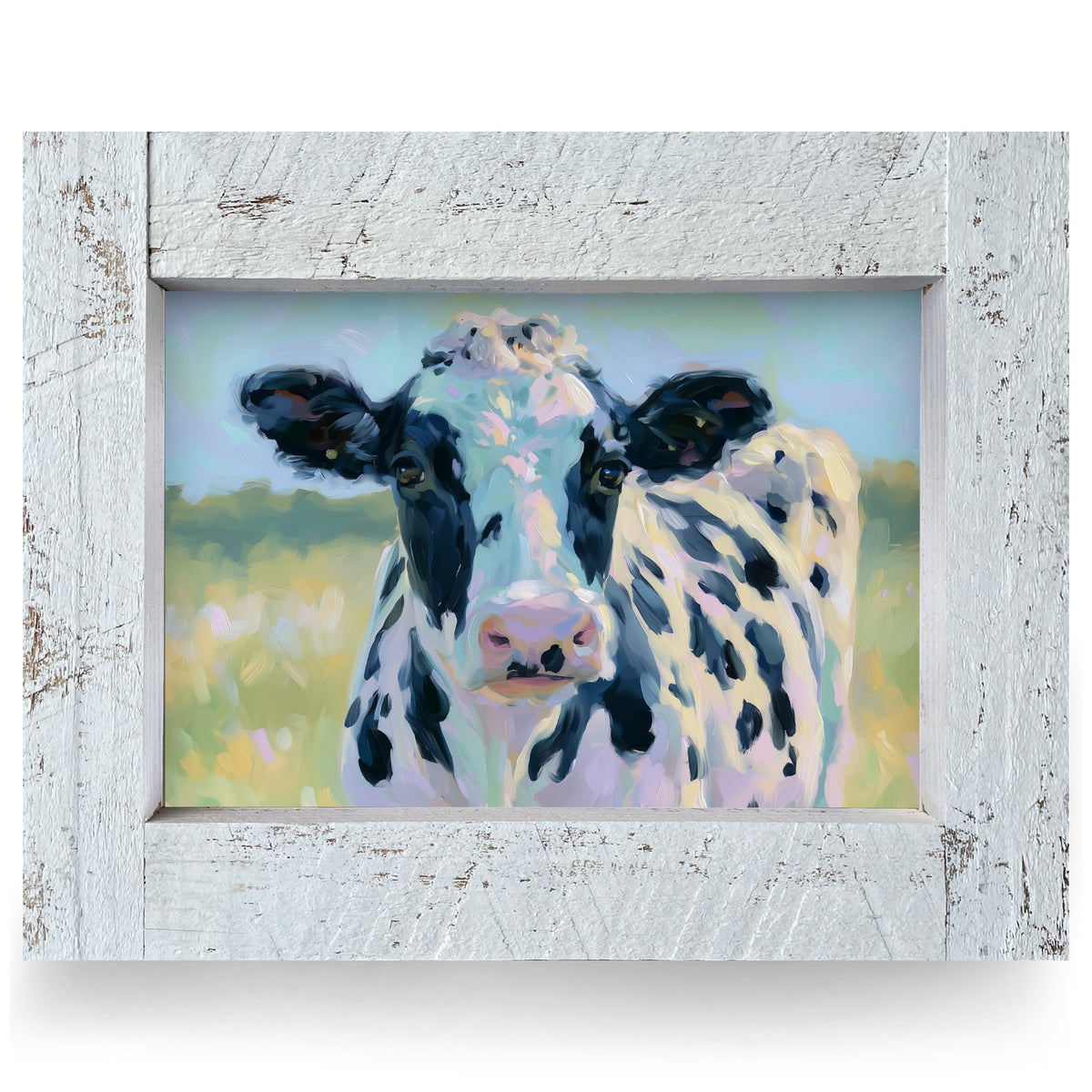 Pastel Meadow Dairy Cow | Real Wood Framed Wall Art Print
