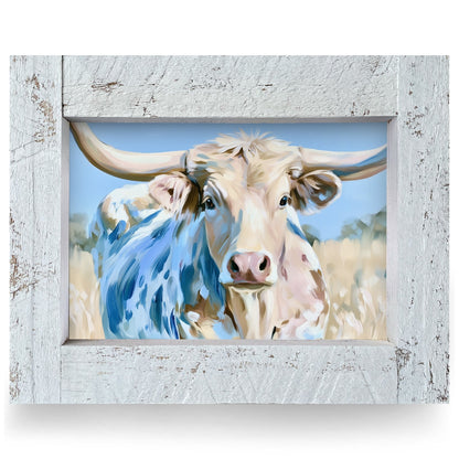 Sweet Cream Longhorn | Real Wood Framed Wall Art Print