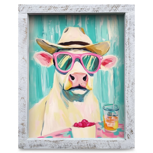 Hey Dude Cow | Real Wood Framed Wall Art Print