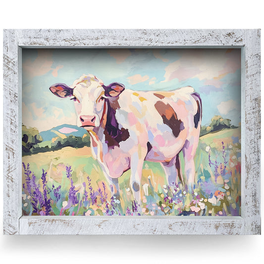 Pastel Cow | Real Wood Framed Wall Art Print