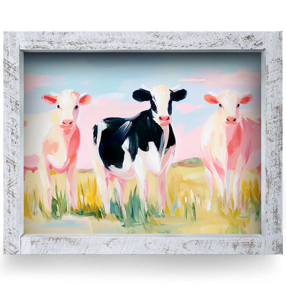 Cow Trio | Real Wood Framed Wall Art Print | Horizontal