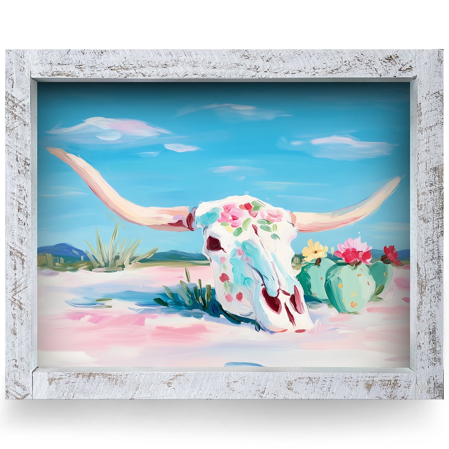 Desert Longhorn | Real Wood Framed Wall Art Print