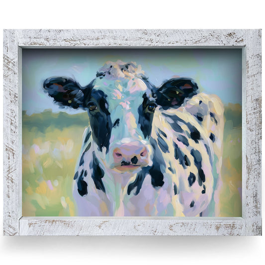 Pastel Meadow Dairy Cow | Real Wood Framed Wall Art Print