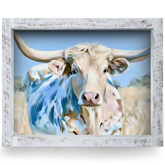 Sweet Cream Longhorn | Real Wood Framed Wall Art Print