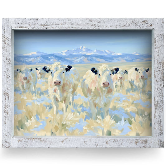 Mountain Pasture Cattle | Real Wood Framed Wall Art Print