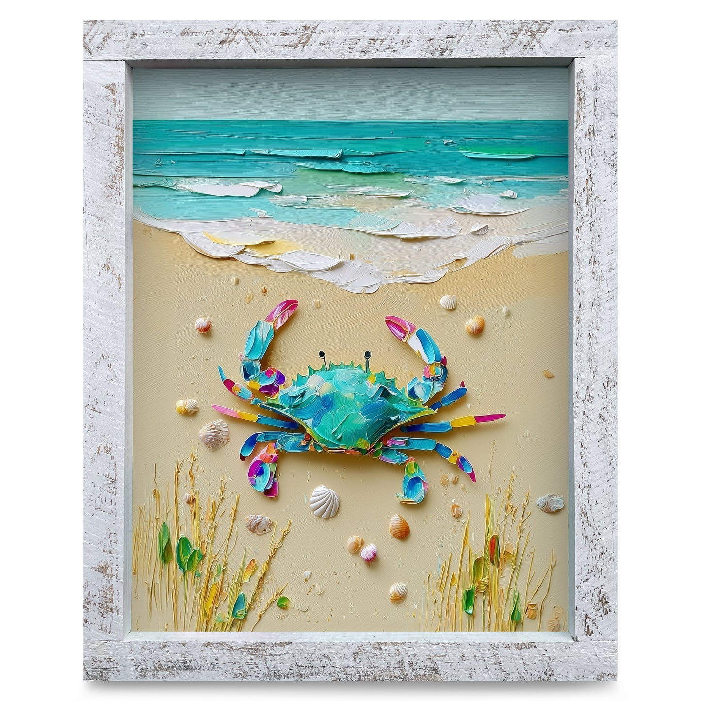 Colorful Textured Crab  | Real Wood Framed Wall Art Print