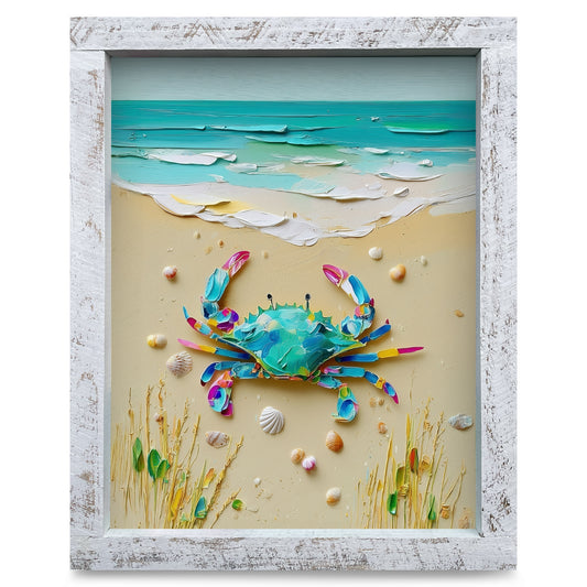 Colorful Textured Crab  | Real Wood Framed Wall Art Print
