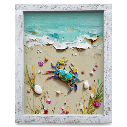 Bright Crab On The Move | Real Wood Framed Wall Art Print