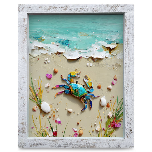 Bright Crab On The Move | Real Wood Framed Wall Art Print