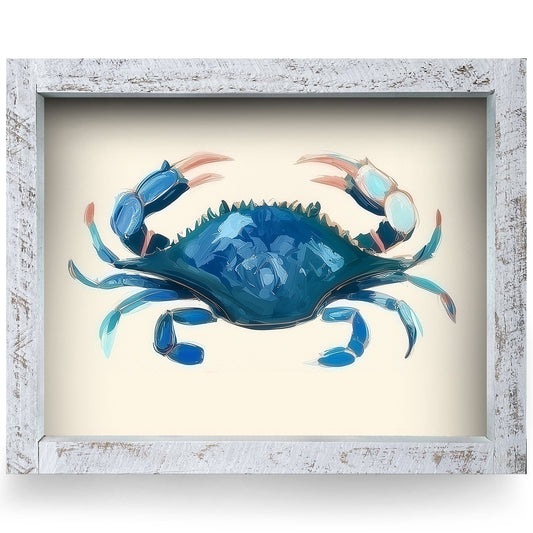 Coastal Blue Crab | Real Wood Framed Wall Art Print