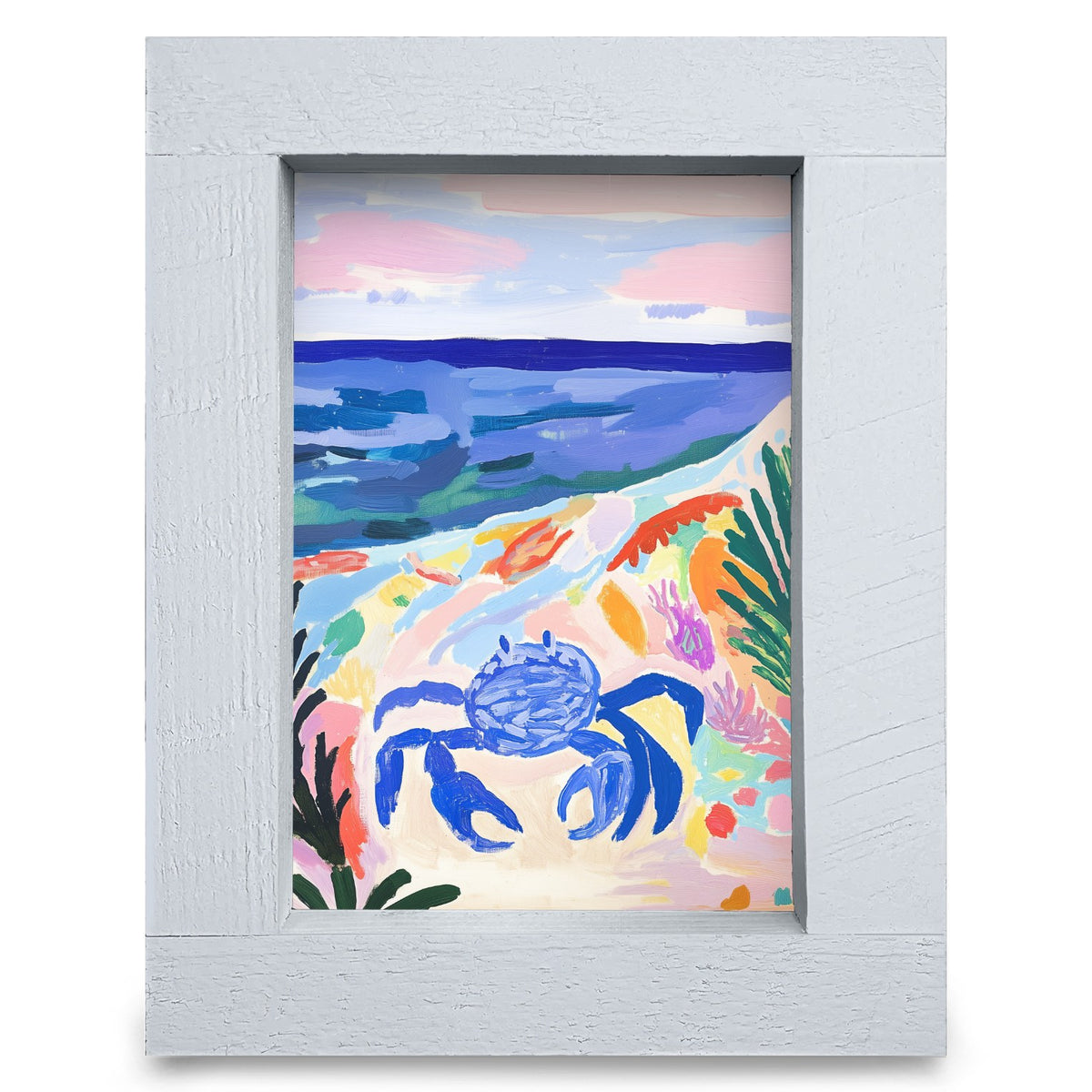 Cute Blue Crab  | Real Wood Framed Wall Art Print