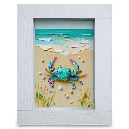 Colorful Textured Crab  | Real Wood Framed Wall Art Print