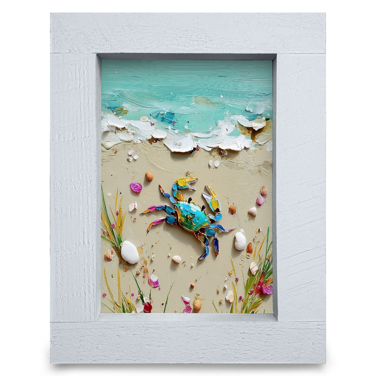 Bright Crab On The Move | Real Wood Framed Wall Art Print