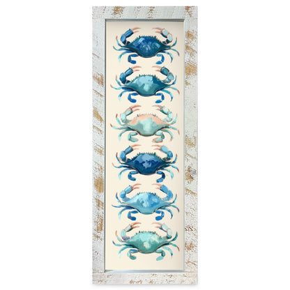 Cute Blue Crab Stack | Real Wood Framed Wall Art Print | Skinny