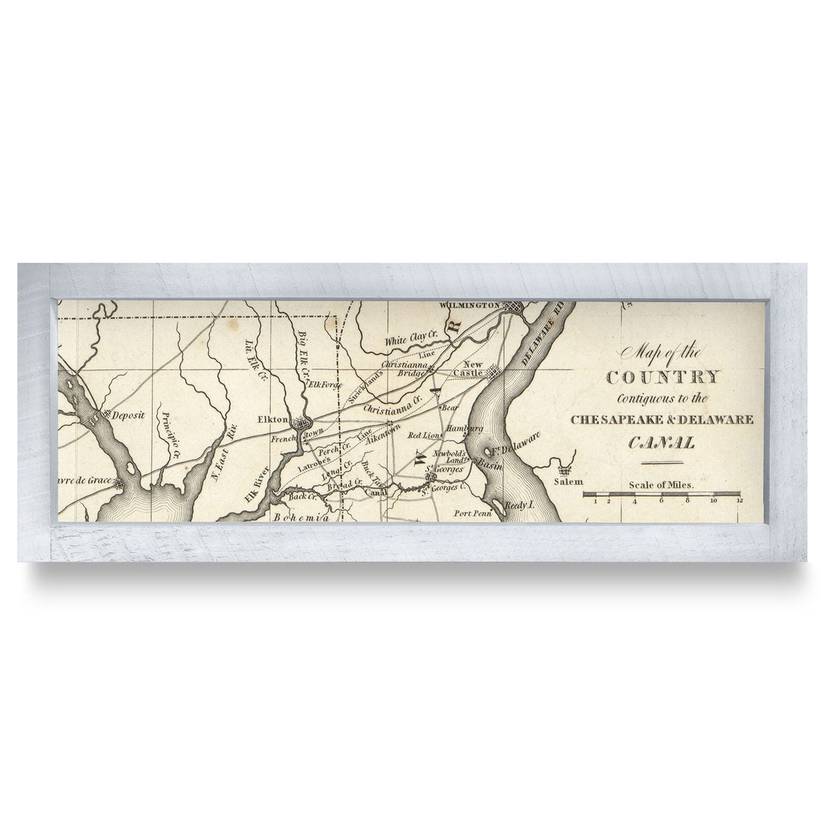 Chesapeake & Delaware Canal Vintage Map | Real Wood Framed Wall Art Print