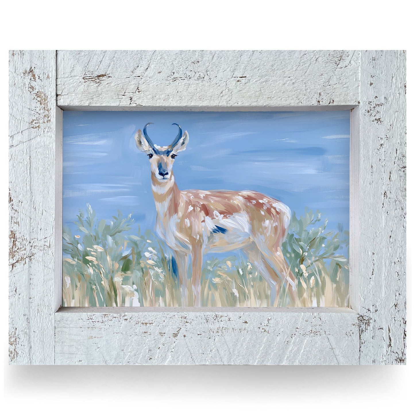 Meadow Pronghorn | Real Wood Framed Wall Art Print
