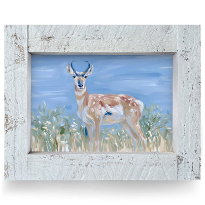 Meadow Pronghorn | Real Wood Framed Wall Art Print