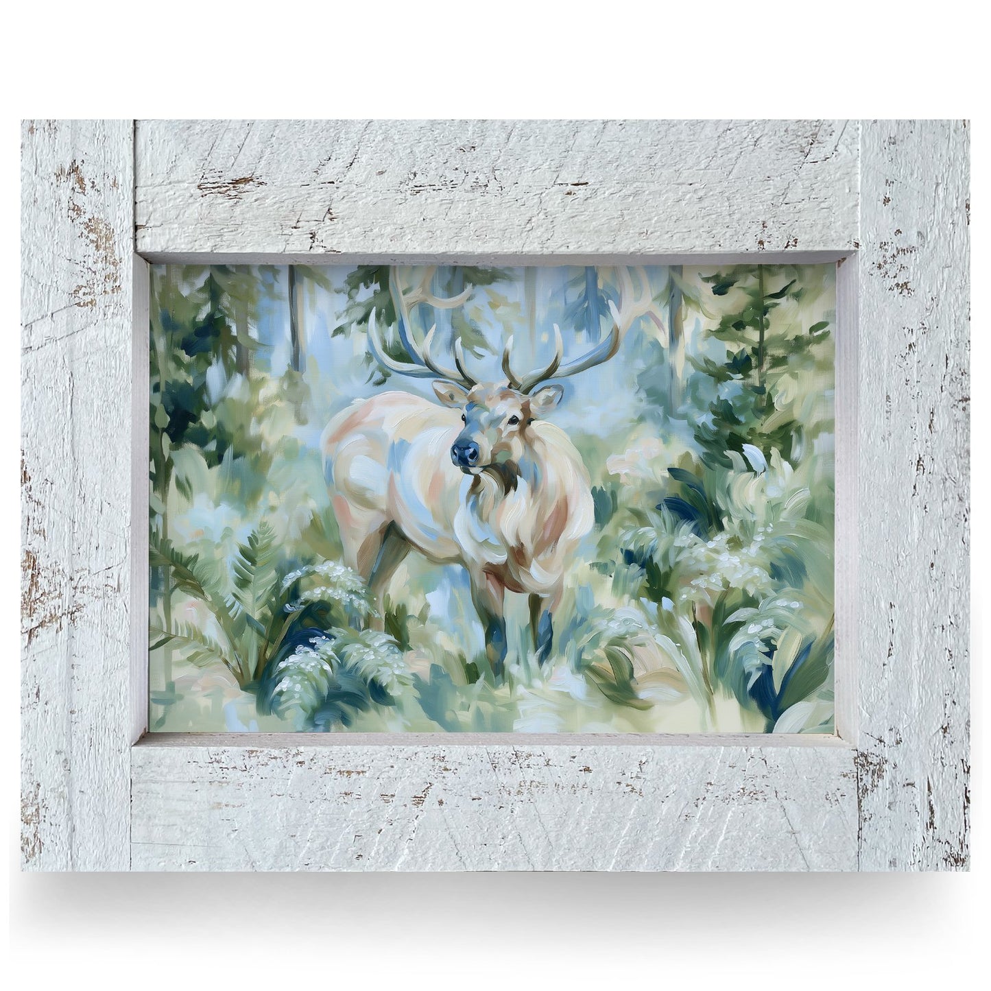 Misty Forest Elk | Real Wood Framed Wall Art Print
