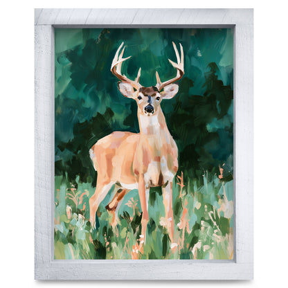 Whitetail Buck in the Meadow | Real Wood Framed Wall Art Print