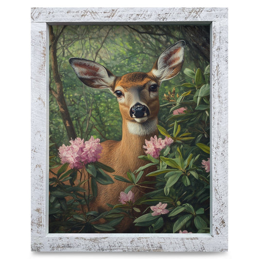 Rhododendron Forest Doe | Real Wood Framed Wall Art Print