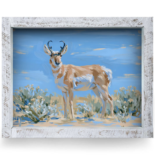 Sagebrush Pronghorn | Real Wood Framed Wall Art Print