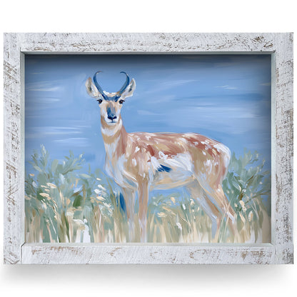 Meadow Pronghorn | Real Wood Framed Wall Art Print