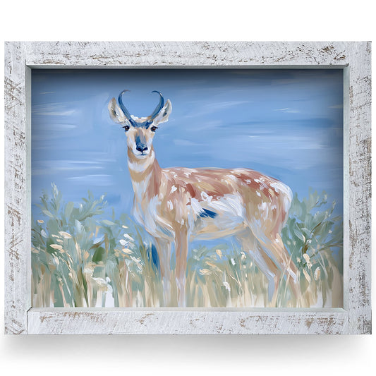 Meadow Pronghorn | Real Wood Framed Wall Art Print