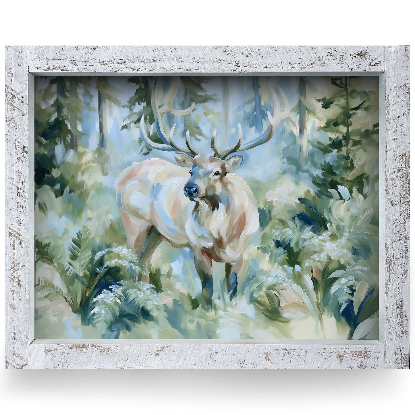 Misty Forest Elk | Real Wood Framed Wall Art Print