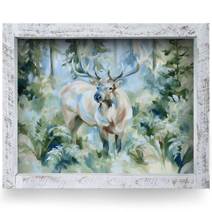 Misty Forest Elk | Real Wood Framed Wall Art Print