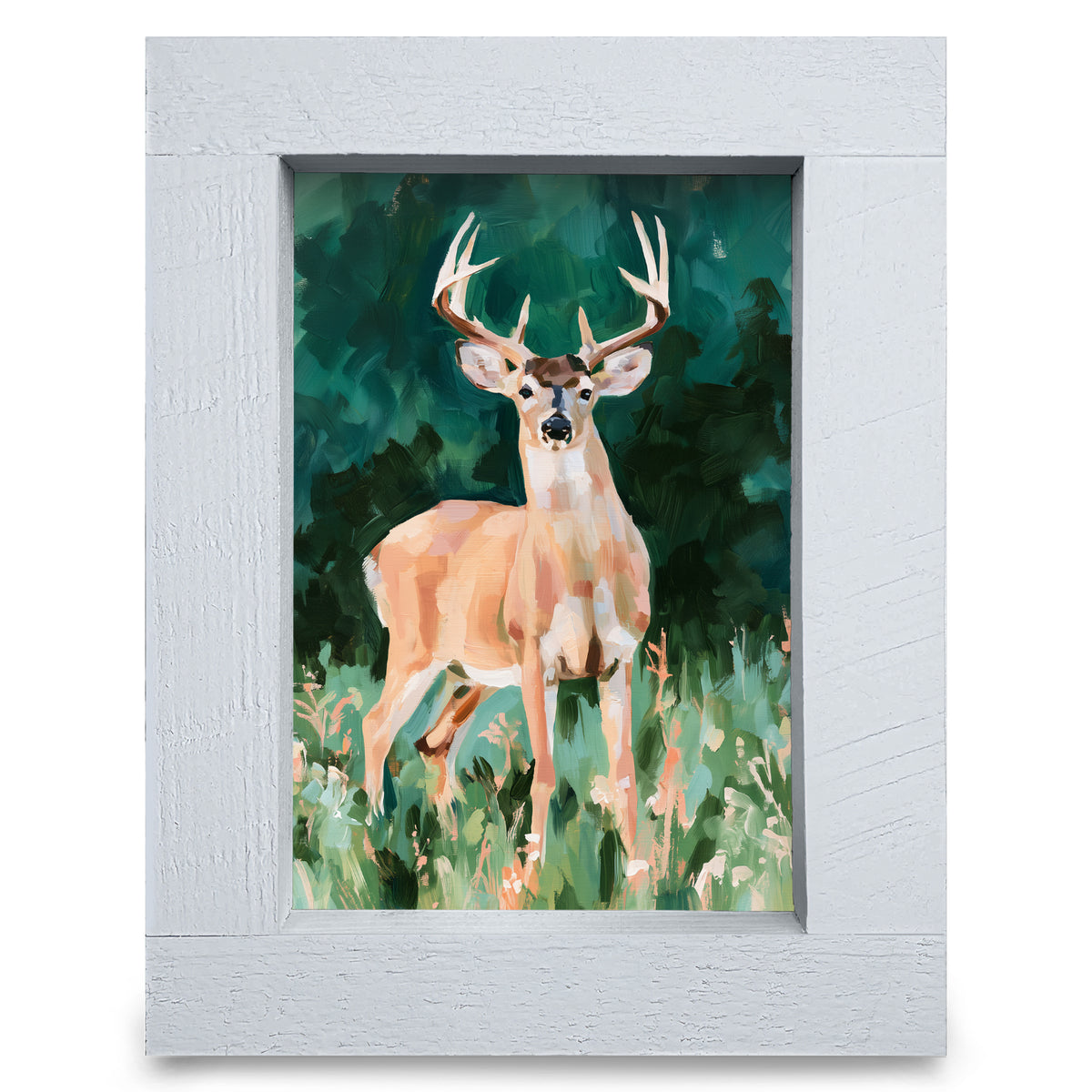 Whitetail Buck in the Meadow | Real Wood Framed Wall Art Print