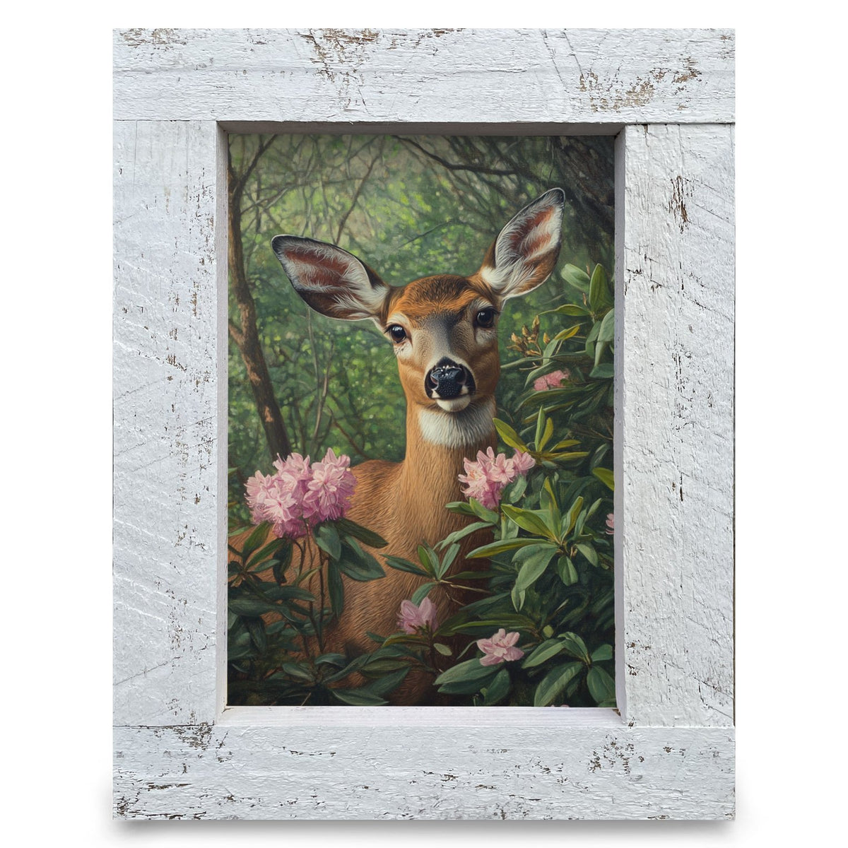 Rhododendron Forest Doe | Real Wood Framed Wall Art Print